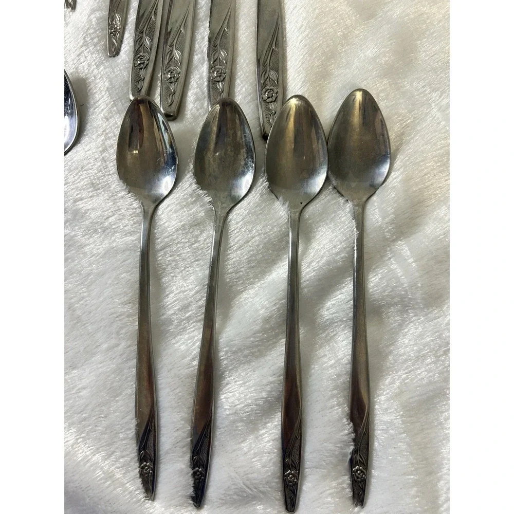 Vintage American Stainless USA 'IS'  14 Piece Lot Of Floral‎ Design Dinner Wear